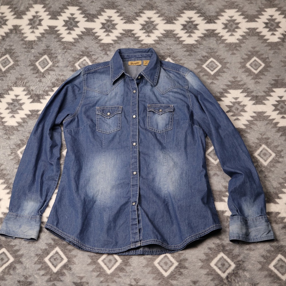 Wrangler Womens Blue Western Denim Snap Front Shirt LW4582D Size Medium